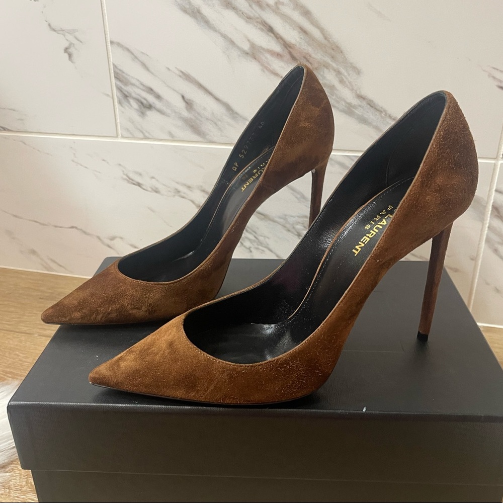 Saint Laurent Brown Suede Heels